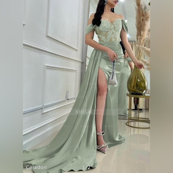 MISSACC Elegant Celadon Off-Shoulder Evening Gown/Bridesmaid Dress size 8 - Picture 1 of 5